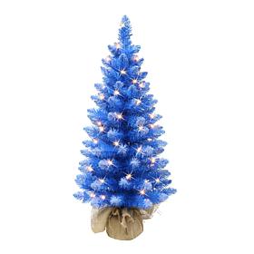 Puleo International 3' Pre-lit Fashion Blue Tree in Burlap