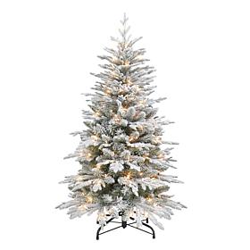 Puleo International 4.5' Pre-lit Flocked Slim Northern Fir PE PVC T...