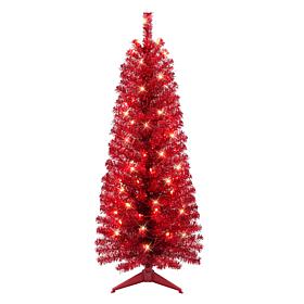 Puleo International 4.5' Pre-lit Red Tinsel Tree 
