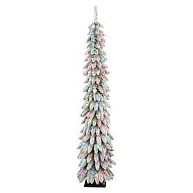 Puleo International 6' Pre-lit Flocked Pencil Tree 100 Colored Lights