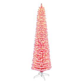 Puleo International 6.5' Pre-lit Flocked Fashion Pink Pencil Tree 