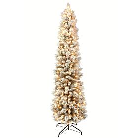Puleo International 6.5' Pre-Lit Flocked Pencil Christmas Tree