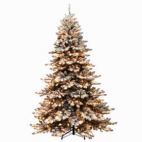 Puleo Intl. 6.5' Pre-lit Royal Majestic Spruce Green Tree Flocked Tree