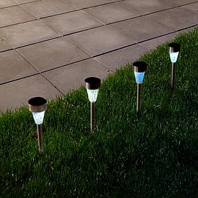 Pure Garden Stainless Solar LED Mosaic Pillar Set of 4