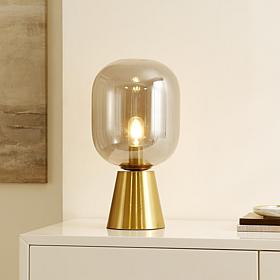 Rain Table Lamp in Smoke Grey and Brass, 9.5 x 9.5 x 18"