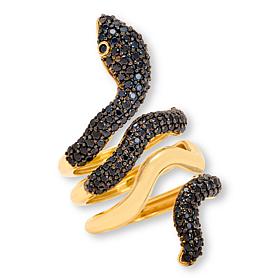 Rarities 22K Gold-Plated Snake Wrap Ring with Black Spinel