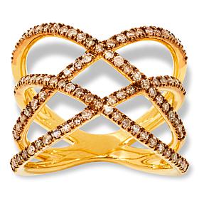 Rarities 3/4ctw Diamond Double Helix Gold-Plated Crisscross Ring
