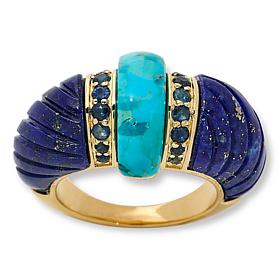 Rarities Carved Lapis and Multigemstone Gold-Plated Ring