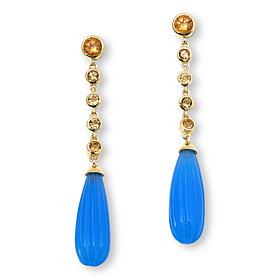Rarities Gold-Plated Blue Chalcedony and Citrine Drop Earrings