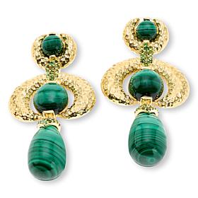 Rarities Gold-Plated Malachite and Tourmaline Statement Earrings