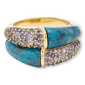 Rarities Gold-Plated Malachite Azurite & Iolite Band Ring