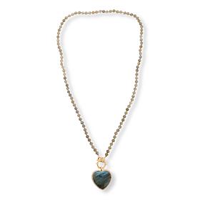 Rarities Labradorite or Moonstone Heart Pendant with Beaded Necklace
