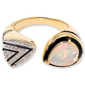 Rarities Opal and Zircon Black Enamel Gold-Plated Sterling Silver Ring