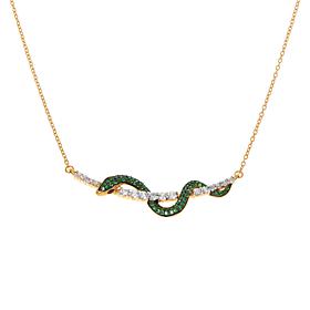 Rarities White Zircon and Green Tsavorite Snake Gold-Plated Necklace