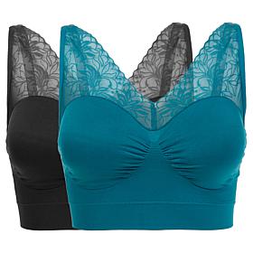Rhonda Shear 2-pack Seamless "Ahh" Bra with Mesh Lace Detail