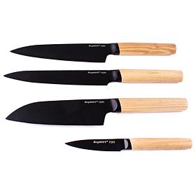 Ron 4-piece Black Knife Set with Wooden Handles