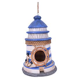 Santa's Workshop Inc. 8" Resin Blue & White Lighthouse Bird House