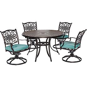Seasons 5-Piece Dining Set in Blue with Four Swivel Rockers