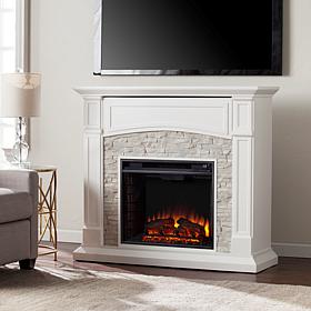 Seneca Electric Media Fireplace - White/Faux Stone