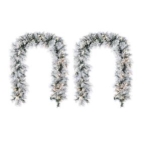 Set of 2 6ft Pre-Lit Snow Flocked Pine Garlands