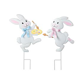Set of 2 Easter Metal Bunny Yard Stakes