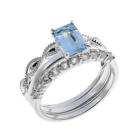 Sevilla Silver™ Blue Topaz and White Topaz 3-piece Ring Set