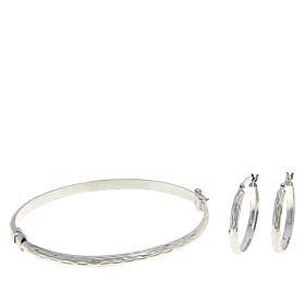 Sevilla Silver™ Diamond-Cut Bangle and Hoop Earring Set