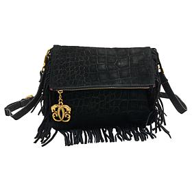 Sharif Legacy Croco-Embossed Suede Fringe Crossbody