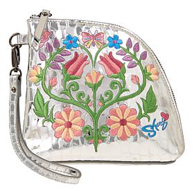 Sharif Legacy Floral Embossed Quilted Leather Wristlet