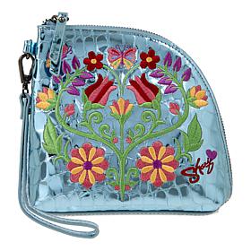 Sharif Legacy Floral Embossed Quilted Leather Wristlet