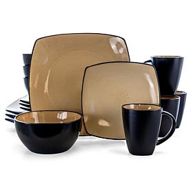 Soho Lounge 16pc Dinnerware, Taupe Square Shape Service for 4