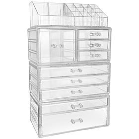 Sorbus X-Large Clear Makeup Organizer Case 4-Piece Set with 9 Drawers