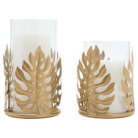 South Street Loft Set of 2 Leaf Hurricane LED Candles with Remote