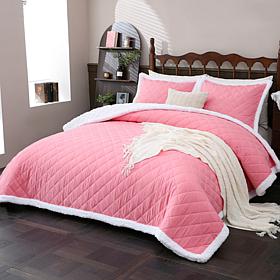 South Street Loft Sherpa Trimmed Quilt Set