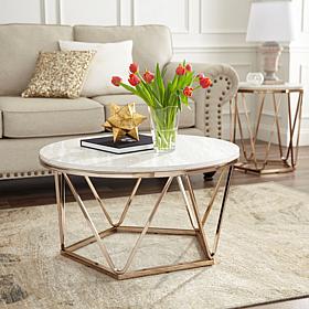 Southern Enterprises Jennly Round Faux Marble End Table - Champagne