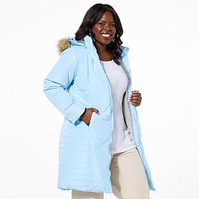 Sporto® Daisy Water-Resistant Quilted Long Coat with Removable Hood