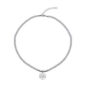 Stately Steel 16" Tree of Life Beaded Crystal Necklace