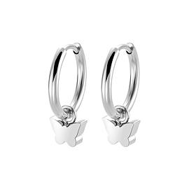 Stately Steel Butterfly Charm Huggie Earrings
