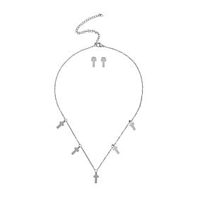 Stately Steel Cross Necklace and Earrings Set