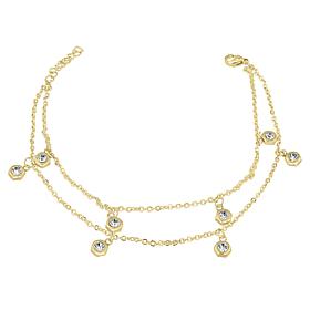 Stately Steel Crystal Dangle Double-Row Anklet