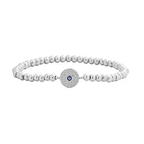 Stately Steel Cubic Zirconia Evil Eye Ball Chain Stretch Bracelet