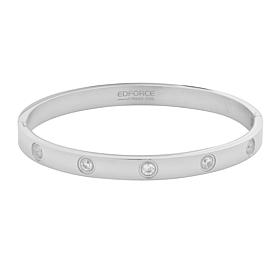 Stately Steel Cubic Zirconia Hinged Bangle Bracelet