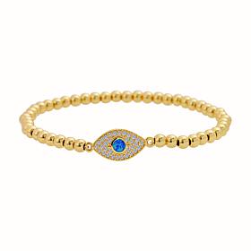 Stately Steel CZ and Opal Evil Eye Ball Chain Stretch Bracelet