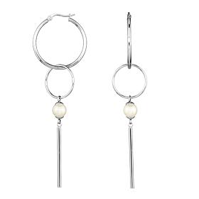 Stately Steel Double Hoop and Bead Drop Earrings