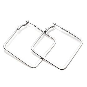 Stately Steel Flat Square Hoop Earrings