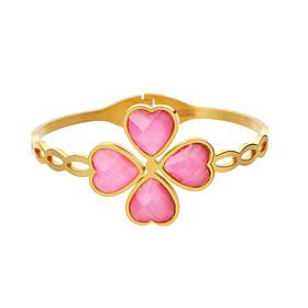 Stately Steel Flower Heart Bangle Bracelet