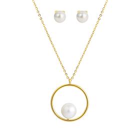 Stately Steel Halo Pearl Necklace and Earrings 