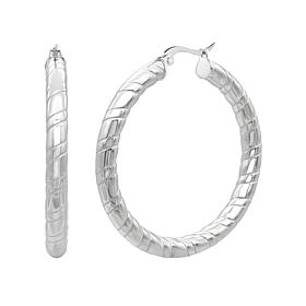 Stately Steel Hollow Tube Round Ribbed Hoop Earrings