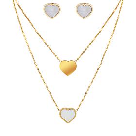 Stately Steel MOP Heart Two Strand Necklace and Earrings 