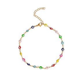 Stately Steel Multi-Color Evil Eye Station Ankle Bracelet
